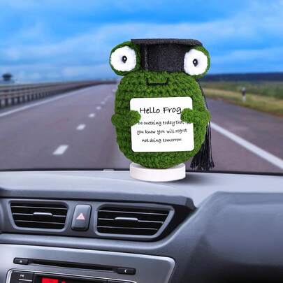 Adornos Tejidos - Muñeca Tejida con Tarjeta, Muñeca de Apoyo Emocional Creativa y Linda, Regalo para Amigos, Regalo de Cumpleaños, Decoración del Hogar Adornos Tejidos (Rana)