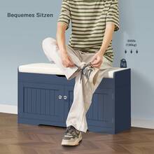 36,2-Zoll-Schuhbank mit anhebbarem Stauraum, Aufbewahrungsbank mit gepolstertem Sitzkissen, Eingangsbank mit 2 verstellbaren Regalen, für Eingangsbereich, Wohnzimmer, Schlafzimmer