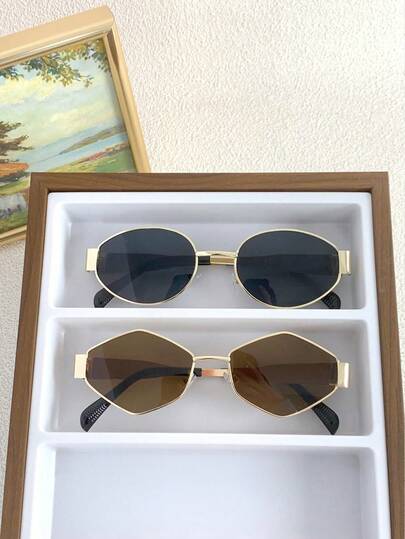 1 قطعة/2 قطعة نظارات مرأة بإطار معدني بشكل بيضاوي ومعيني، نظارات زخرفية متعددة الأضلاع من طراز Y2K الجديد للشارع، نظارات شخصية على الطراز الأوروبي والأمريكي، نظارات Y2K، إكسسوار شاطئ صيفي، نظارات موضة للحفلات، للارتداء اليومي