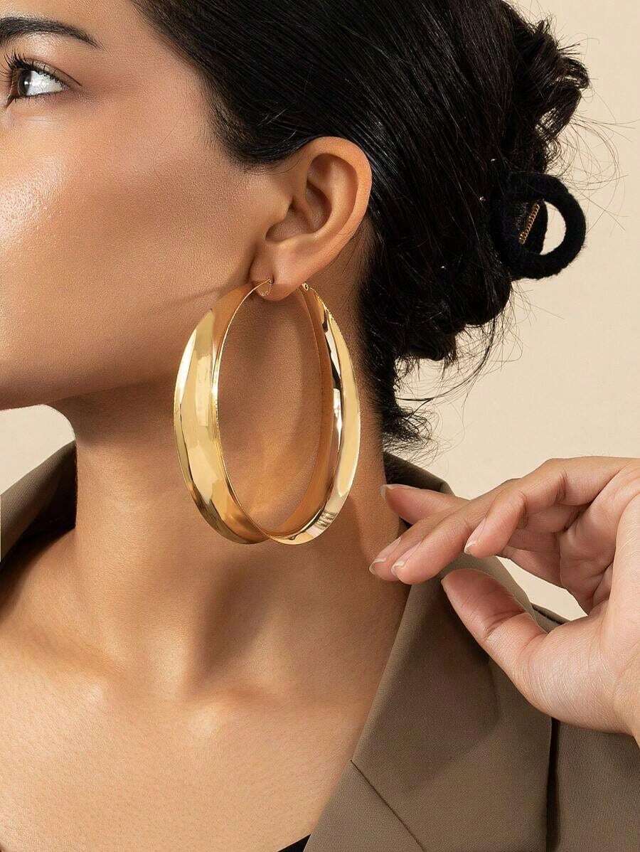 1 Pair Punk Exaggerated Wide Hoop Earrings For Plus Size Women, Suitable For Formal Events, Parties And Everyday Wear - Vàng 2 - Xem 1