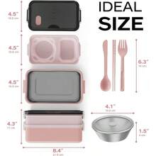 Bento Box y kit de lonchera para mujeres y hombres, bolsas de almuerzo reutilizables aisladas para adultos, bolsa trmica de 2 capas de 1200 ml de gran capacidad para el trabajo, la escuela, viajes - Rosa - Ver 6