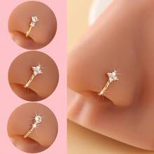 3pcs Rhinestone Decorated Clip-On Nose Rings, Adjustable Fake Nose Piercing Jewelry, Fashionable Hip-Hop Accessories - Multicolor - View 5