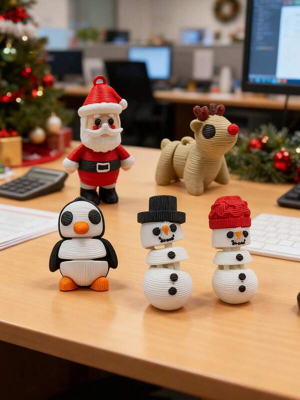 1 set 5 en 1 Père Noël, renne, pingouin, bonhomme de neige - imprimé en 3D, avec corps mobiles, cadeau créatif - ornements mignons, porte-clés, set de Noël, meilleur cadeau de fête, décoration de chambre de Noël, ornements de Noël, petites maisons, cadeaux, décoration de Noël, remplisseurs de bas de Noël