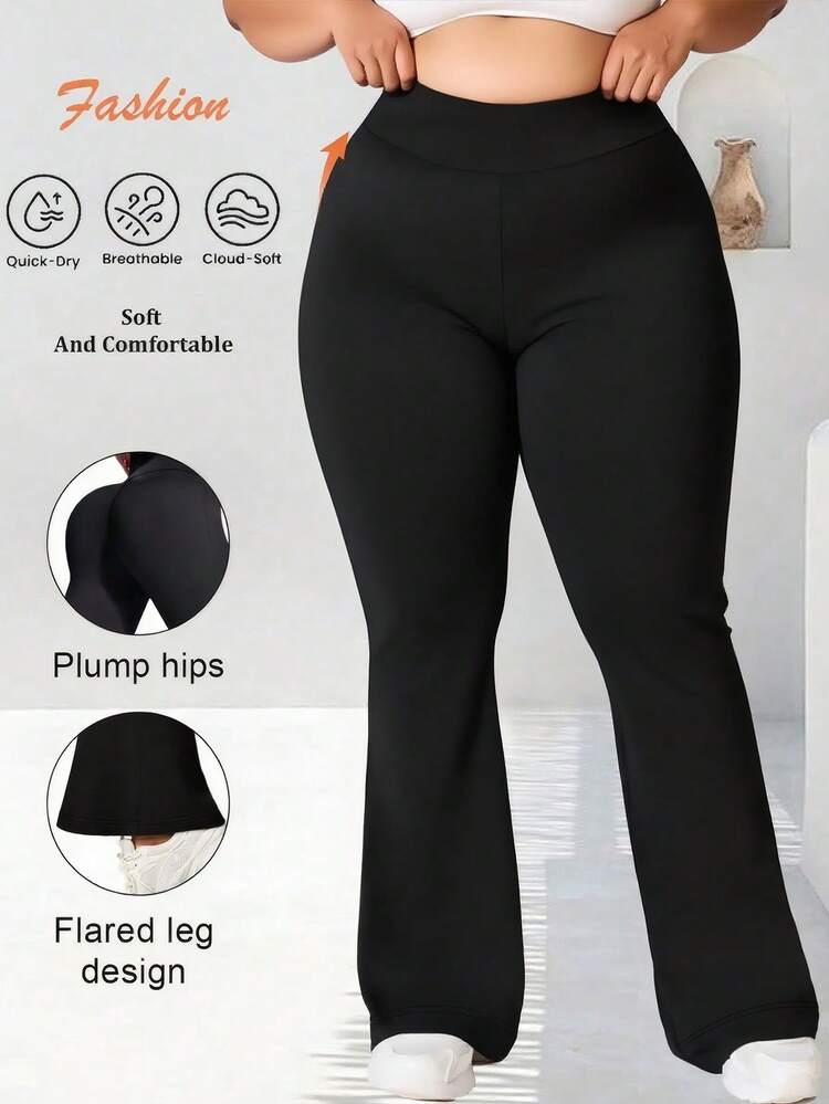 Pantalon de yoga évasé avec poches, grande taille, legging de fitness ajusté et extensible, décontracté et pour le yoga et les loisirs, noir, printemps - Noir - Voir 5