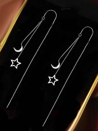 1 件 S925 防过敏星星和月亮吊坠耳环，适合女士日常佩戴和作为礼物