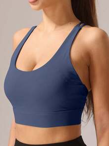 1pc Women's Elastic Yoga Sports Bra For Fitness & Outdoor Spring - Navy Blue - View 3