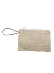 1 geantă elegantă de damă din paie țesută, cu închidere cu fermoar, poșetă în stil boho pentru plajă de vară, capacitate mare, perfectă pentru plajă sau ieșiri casual, pentru telefon, monede, depozitare chei