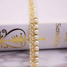 1pc 90cm Gold Thread Pearl Woven Ribbon, DIY Clothing Accessories, Home Textile, Bags, Curtains, Trimmings - White - View 8