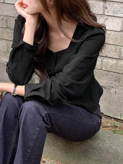 纯色长袖修身女式衬衫（带领带），春秋季