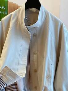 2025 New Arrival Loose Casual Striped Lining Stand Collar Short Windbreaker Jacket For Women, European And British Style