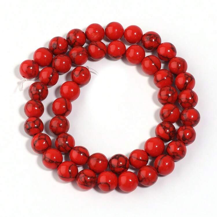 1pc Natural Red Turquoise Round Beads 4/6/8/10/12mm, Fashion Denim Christmas Red DIY Beading, Suitable For Making Bracelets, Necklaces, Jewelry, Couples Bracelets, Phone Chains, Keychains, Wholesale Beads - Red Turquoise - View 8