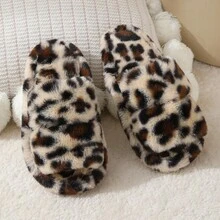 1 Pair New Leopard Print Plush Slippers For Women In Spring And Autumn French Flat Bottomed Comfortable Home Plush Cotton Slippers - Đỏ - Xem 7