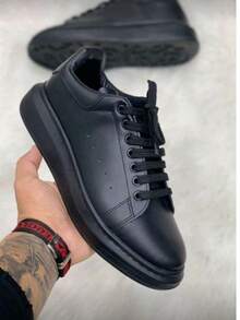 Macqueen Men's Tennis Shoes Casual Leather Lightweight Soft Comfortable Shoes High Sole Promotion - SA đen - Xem 3
