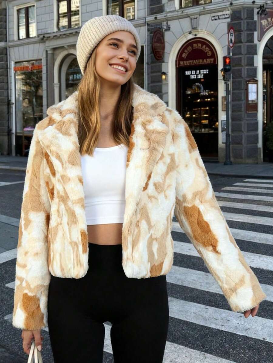 Women's Elegant Long Sleeve Turndown Collar Button Fleece Casual Street Minimalist Regular Jacket, Autumn/Winter