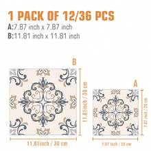 SUPSTICKER 12/36 件波西米亚风格图案地板贴纸，PVC 自粘地砖，即撕即贴，家居装饰防水防污易清洁，适用于卧室、门厅、阳台、楼梯间地板翻新，7.87x7.87 英寸/11.81x11.81 英寸 - 彩色 - 查看 6