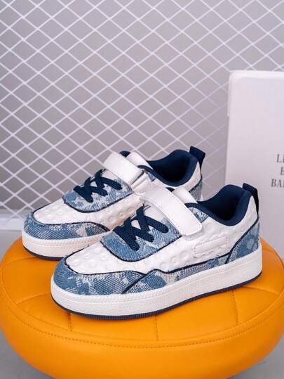 Kids' Autumn/Winter Oxford Style Shoes, Non-Slip Durable Rubber Sole, Classic Denim Elements, Fashion Versatile Sneakers, Adjustable Hook And Loop Closure, Easy On/Off, Suitable For Daily Wear, Sports, School, Travel, Casual