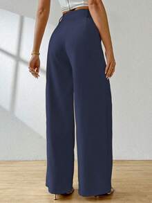 A&DD MODA, REF: AS1255 Women's Tailored Pants, High Waist, Wide Leg, Sophisticated, Blogger, Formal, Casual, Elegant, Flare, Wide Leg, Comfortable, Modern, Stylish Look, Premium Quality, Women's Pants, Chic Look ✨ - 藏蓝色 - 查看 2