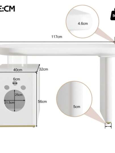 Moderne Bureau 117*50*74 Cm Wit Full Lacquer Finish, Cloud Shape, Drawers, Thickened Tabletop Legs, Rounded Curves, Stable Fully Lacquered, French view 2