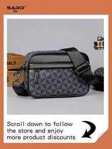 男士斜挎包休闲大容量单肩包，街头风格年轻男士礼物，新款单肩包学院风包工作周末夏季皮革老款黑色书籍老款圣诞礼物徒步旅行假日必备包露营单肩包贴纸包冬季返校情人节礼物包斜挎包春季复古包学校用品 - 黑色 - 查看 3