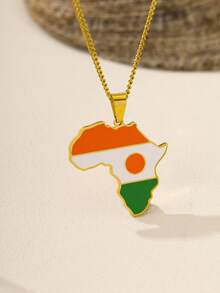 1件男女通用时尚个性化非洲国家地图国旗设计不锈钢吊坠项链，纪念日的完美之选 - 金黃色 - 查看 11
