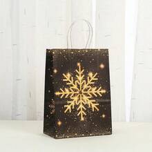 6 piezas Bolsas de regalo de papel kraft negro y dorado con asa, con estampado de renos, copos de nieve y árboles de Navidad en dorado, bolsas para fiestas de Navidad