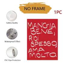 1张复古“Mangia Bene”意大利海报 - 红色厨房/餐厅装饰，印有“Eat Well”（好好吃饭）字样 - 中世纪现代意大利餐厅艺术 - 帆布印刷品，适用于客厅、卧室、家庭办公室 - 无需画框，厨房墙面装饰，复古设计，无框艺术品 - 彩色 - 查看 11