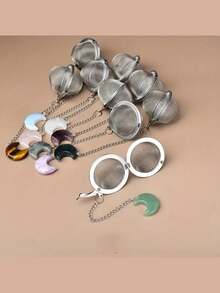 1 pieza Infusor de té con forma de luna de piedra natural y acero inoxidable con piedra de energía de cristal, gancho de cadena de malla fina, colador de té para hojas sueltas, especias, condimentos, regalo para amantes del té, decoración de luna de cristal