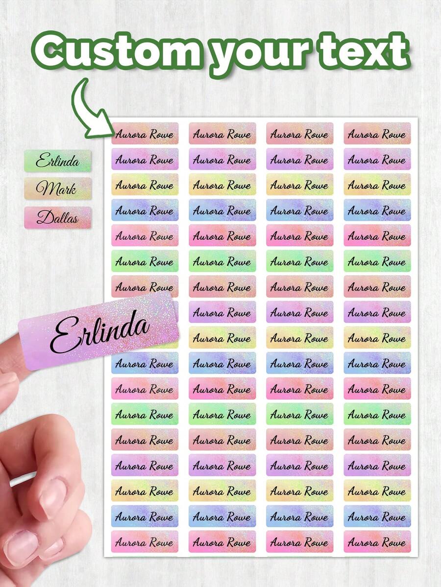 60pcs Customized Waterproof Name Stickers, Student Personalized Name Labels, Suitable For School, Daycare Supplies, Personalized Girls Labels, Rainbow Glitter Stickers, Kindergarten Labels, Size 1.5x4.5cm. As Back To School Student Gift, Can Be Stuck On Various Stationery And School Supplies, Suitable For Boys, Girls, Teenagers And Middle School Students. - Multicolor - View 1