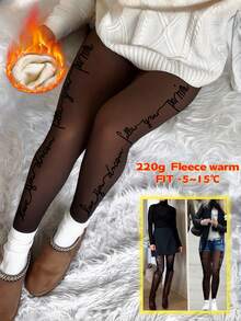 1条女士80克/200克秋冬季保暖内衬性感印花不透明弹力连裤袜，休闲日常穿着，舒适保暖 - 黑色 - 查看 12