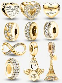 1 pieza Cuentas de plata de ley 925 con diseño de Ángel del Amor y Torre, adecuadas para hacer pulseras, brazaletes y otros accesorios de joyería DIY para mujeres, niñas y decoración diaria. - Dorado - Ver 2