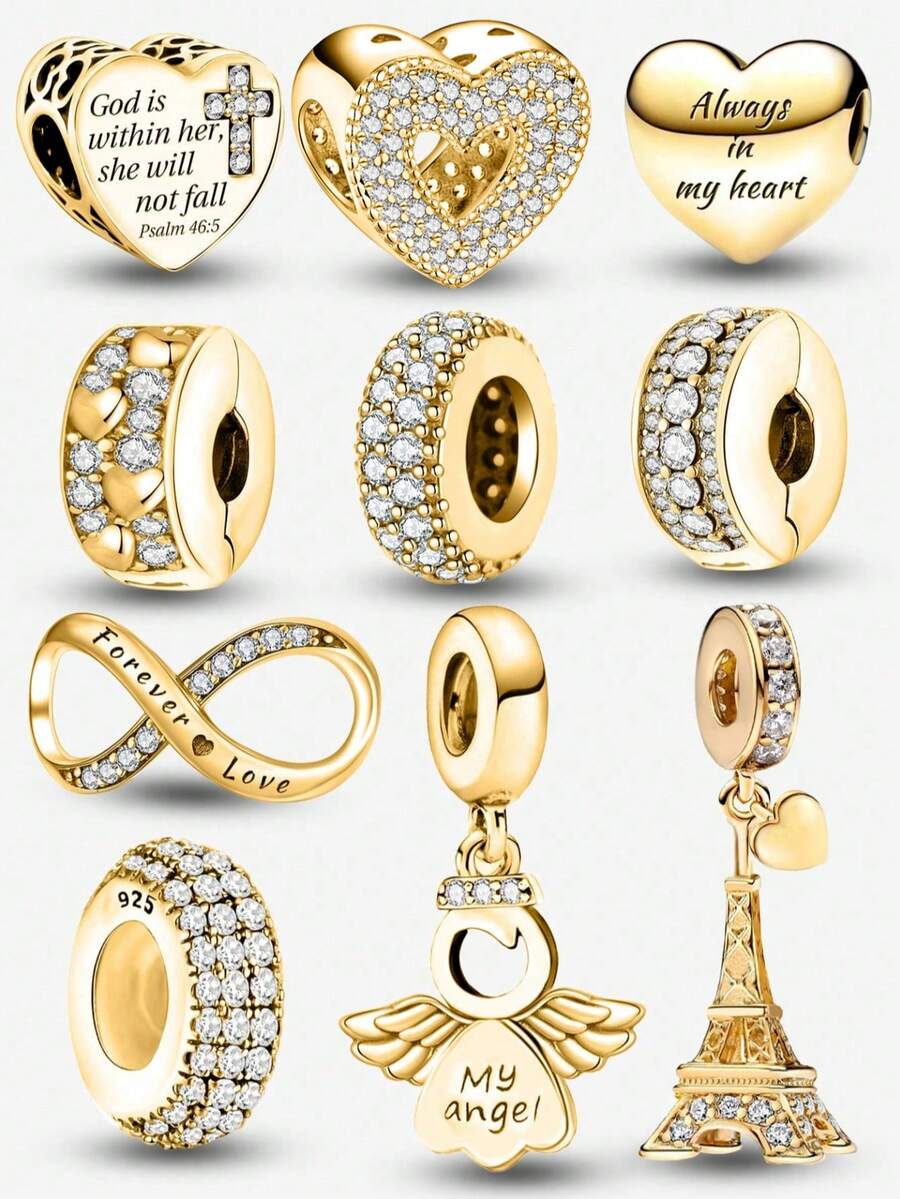 1 pieza Cuentas de plata de ley 925 con diseño de Ángel del Amor y Torre, adecuadas para hacer pulseras, brazaletes y otros accesorios de joyería DIY para mujeres, niñas y decoración diaria.