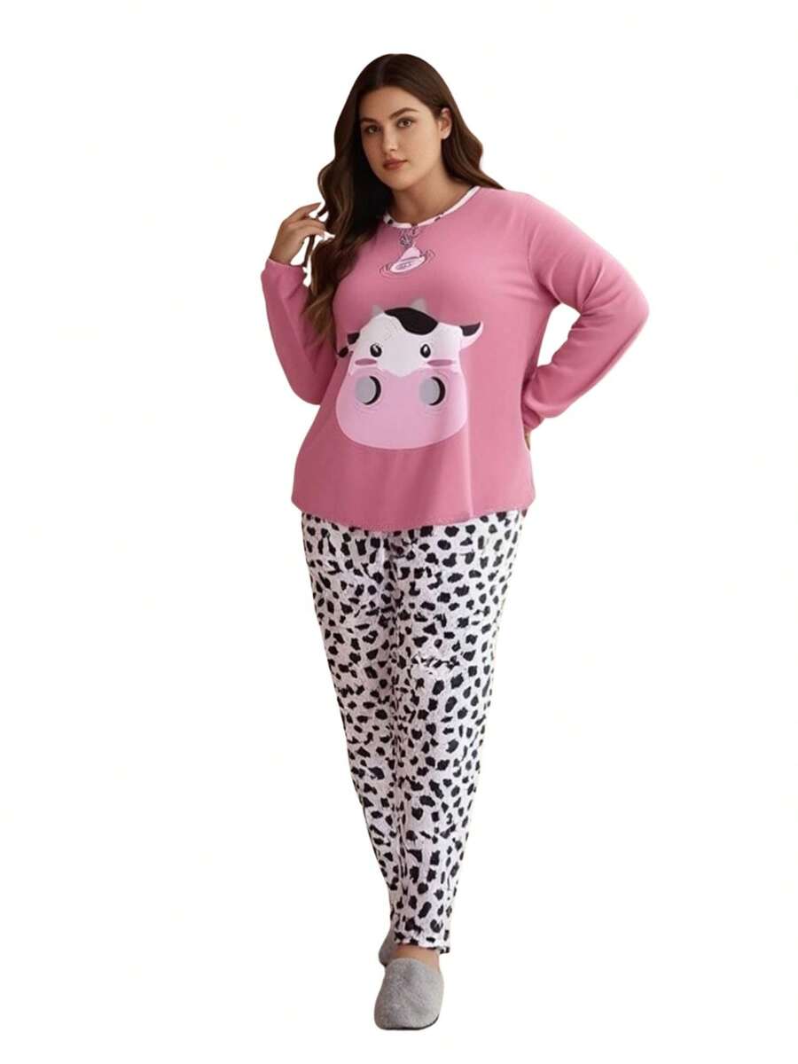 Women's Long Winter Pajamas Printed In Quality Knit - 粉色 - 查看 1