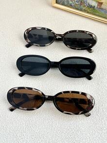 2副/3副休闲PC（聚碳酸酯）椭圆形镜框眼镜，时尚Y2K夏季海滩旅行派对礼物，日常佩戴 - 黑框全灰+白豆花茶+豹紋茶 - 查看 3