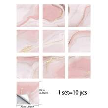 10Pcs Self-Adhesive Tile Stickers, Pink Marble Pattern Peel And Stick Wall Stickers, Wallpapers, Suitable For Kitchen, Living Room, Bathroom, Bedroom, Home Decor, Wall Decor, Floor Decor - Multicolor - View 12