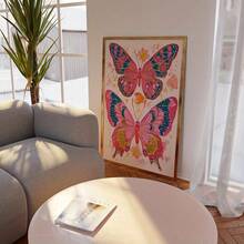 Seria Dopamină Roz cu Fluturi Colorați, Imprimeu Pe Pânză - Artă Modernă cu Animale Pline de farmec - Cerneală pe Pânză - Pentru Decor Acasă, Birou, Cameră de Zi, Dormitor - Poster de Perete Fără Înrămat - Utilizare Interior - Cadou Perfect pentru Iubitorii de Artă