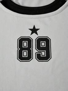 مجموعة كاجوال للبنات 2 قطعة، طباعة رقمية، ملابس علوية بياقة مربعة بدون أكمام مع بنطلون أبيض مخطط، مناسبة للربيع والخريف والشتاء للخروج اليومي والسفر - رمادي - مشاهدة 7