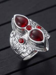 1pc Vintage Bohemian Style Inlaid Red Cubic Zirconia Ring Jewelry - Ring - View 6