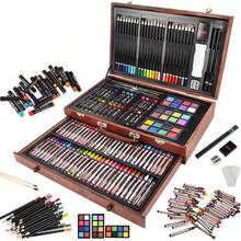 140pcs/53pcs Art Painting Set, Wooden Gift Box With Paintbrushes, Includes Colored Pencils, Oil Paints, Watercolor Paints, Brushes, Crayons, Sponges, Erasers, Pencil Sharpener, Gift For Boys, Girls, Back To School, Birthday - Multicolor - View 3