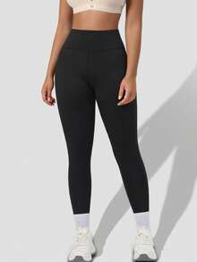 1 Set thermisch gefütterte Sporthosen, Außenkleidung Yoga Fitness Schlankheits-Taille Leggings, vielseitig für Herbst/Winter - Schwarz - Übersicht 2