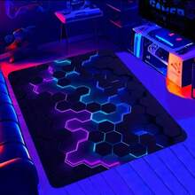 1 buc covor geometric în carouri, inspirat din tehnologie, covor iluminat reactiv UV, potrivit pentru jocuri, intrare, dormitor, living, covor imprimat, covor de baie, preș de ușă, decor cameră, covor living, decor de Crăciun