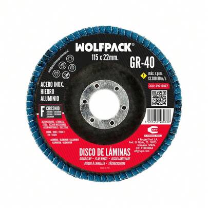 WOLFPACK PROFESSIONAL LINE Zirconium Stainless Steel Sanding Flap Disc - Plus 115x22 Mm. Grit 40