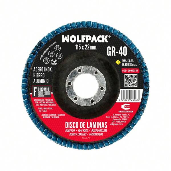 WOLFPACK LINEA PROFESIONAL Disco Laminas Lija Circonio Inox - Plus 115x22 mm. grano 40