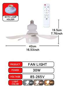 1 pieza Ventilador de techo multifuncional E26/E27 con control remoto - Luz de ventilador regulable, fácil instalación, adecuado para sala de estar, dormitorio, balcón, garaje - Ventilador de seis aspas, 30 W, cuadrado - Ver 10