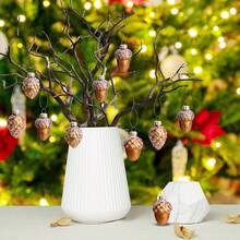 12 Pcs Pine Cone Glass Ornaments - Fall Hanging Pinecone Glass Ornaments Xmas, Thanksgiving Day Party Decorations - B Style - View 7