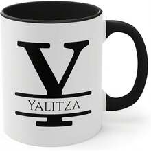Personalized Monogram Coffee Mug, Initial Letter M Customized For Women Men Girls Boys Dads Moms Friends, Taza De Café Personalizada Con Monograma, Letra Inicial Black Handle Mug Letter M 11oz - 初始 Y - 查看 1