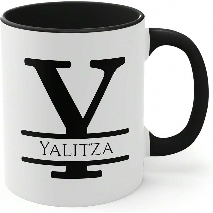 Personalized Monogram Coffee Mug, Initial Letter M Customized For Women Men Girls Boys Dads Moms Friends, Taza De Café Personalizada Con Monograma, Letra Inicial Black Handle Mug Letter M 11oz - 初始 Y - 查看 1