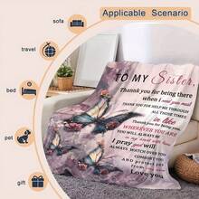 To My Sister,Super Soft Flannel Printed Blanket,As Birthday Gifts, Family, Wedding, Souvenir Blankets, Polyester Blankets Suitable For All Seasons, Washable, Machine Washable, Lightweight, Breathable, Comfortable, Warm, Unique, 280gsm For Him, Her Personalized Ideal Gifts For Her,Perfect Nap, Camping, Travel, Home, Daily Life, Office Decoration, Birthday, Anniversary, Valentine's Day, Thanksgiving, Christmas, Halloween, Wedding, New Year Gifts ,Sofa,Bed,Car,Bedroom,Living Room,Office,  Outdoor Camping, Beach,Wall Decoration - 多色8 - 查看 5