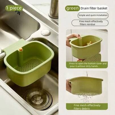 1pc Removable Bottom Kitchen Sink Strainer Basket, Multifunctional Hanging Drain Basket, Self-Cleaning Anti-Clogging Mesh Sink Strainer For Kitchen And Bathroom Sinks, Press-Type Sink Drain Basket - Automatic Food Waste Drainer, Non-Slip Plastic Drain Basket, Adjustable Dry-Wet Separation Filter For RV And Outdoor Use, Multifunctional Sink Strainer