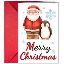 5 kartek świątecznych z kopertami, z kreskówkowym Świętym Mikołajem i wieńcem. Karty podarunkowe na święta.