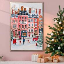 1 Stück rahmenloses gemütliches Winter Straßen-Ölgemälde, Schneestadt Wandkunst Poster, Vintage Landschaftsdruck für moderne Raumdekoration, FunkyPosters, Schlafzimmerdekoration, Wanddrucke für Zimmer, Studentenwohnheim Grundausstattung, herzerwärmende Geschenkidee für Wohnzimmer, Apartment Weihnachtsdekoration